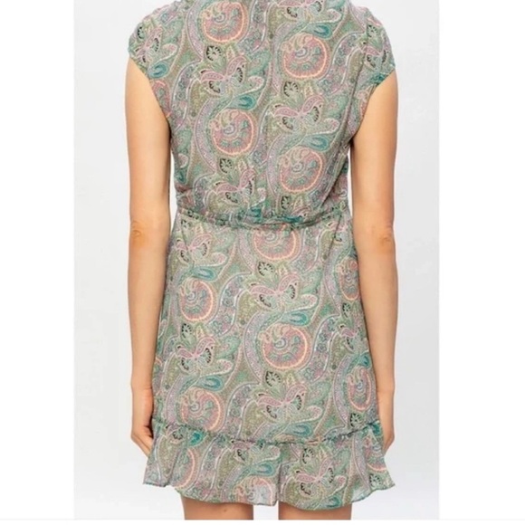ALLSAINTS Zini Shahmina Paisley Wrap Mini Short Sleeve Dress Green Pink size 6 - Picture 4 of 17
